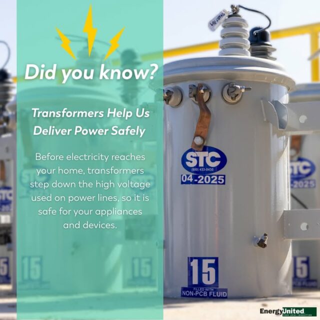 𝗧𝗿𝗮𝗻𝘀𝗳𝗼𝗿𝗺𝗲𝗿 𝗙𝗮𝗰𝘁𝘀   🔌 

EnergyUnited uses different types of transformers to deliver safe, reliable power to your home. Check out these #FridayFacts about transformers to learn more.
