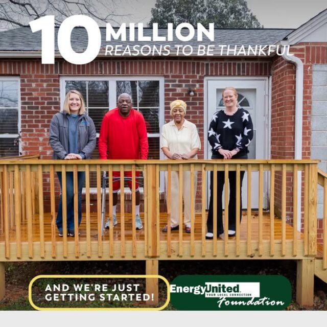 For 30 years, EnergyUnited members have voluntarily rounded up their bills to support our neighbors in need through Operation Round-Up. The result? $10 million in total charitable giving, changing countless lives in our communities. Now that’s powerful.