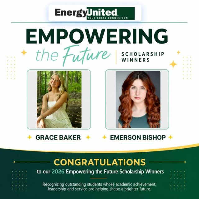 🎓 Congratulations to Emerson Bishop and Grace Baker, recipients of EnergyUnited’s Empowering the Future Scholarships!

These outstanding students have earned scholarships in recognition of their academic achievement, leadership and commitment to serving their communities. Their hard work and dedication embody the bright future ahead for our communities.

EnergyUnited is proud to invest in the next generation of leaders and changemakers. Join us in celebrating Emerson and Grace on this well-deserved achievement! 👏

#EmpoweringTheFuture