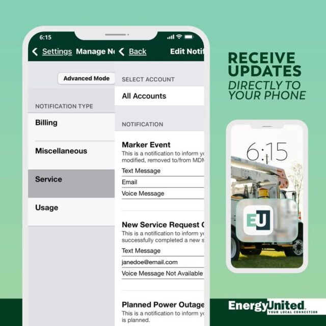 Power outage updates, delivered.

Receive real time outage restoration updates straight to your cell phone with text alerts.

Enroll through My EnergyHub today! Learn more: https://zurl.co/Vz27O